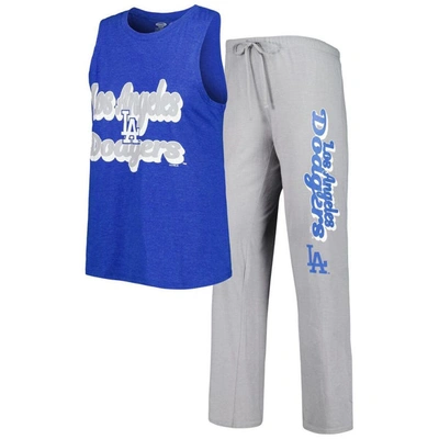 Concepts Sport Women's  Gray And Royal Los Angeles Dodgers Wordmark Meter Muscle Tank Top And Pants S In Gray,royal