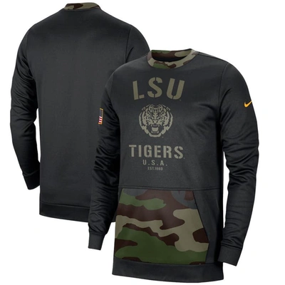 Nike Men's Black, Camo Lsu Tigers Military Appreciation Performance Pullover Sweatshirt In Black,camo