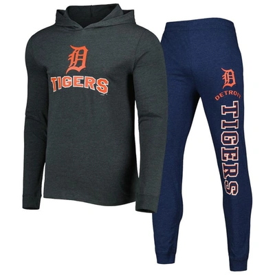 Concepts Sport Men's  Heather Navy, Heather Charcoal Detroit Tigers Meter Pullover Hoodie And Joggers In Heather Navy,heather Charcoal