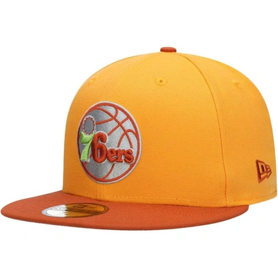 New Era Men's  Gold, Rust Philadelphia 76ers 59fifty Fitted Hat In Gold,rust