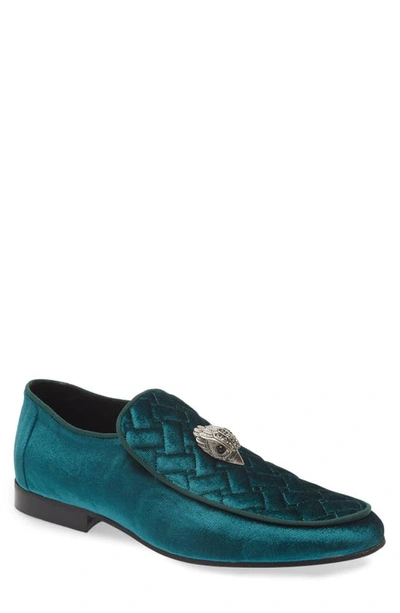 Kurt Geiger Hugh Eagle Herringbone Loafer In Turquoise/ Aqua