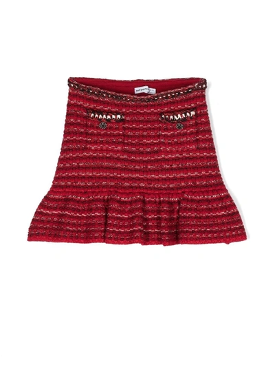 Self-portrait Kids' Red Skirt For Girl With Silver And Black Buttons