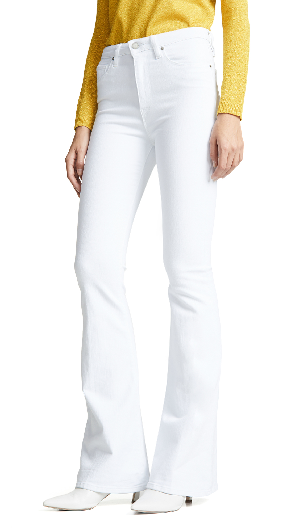 white high rise flare jeans