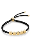 Monica Vinader Engravable Linear Bead Friendship Bracelet In Black/ Yellow Gold