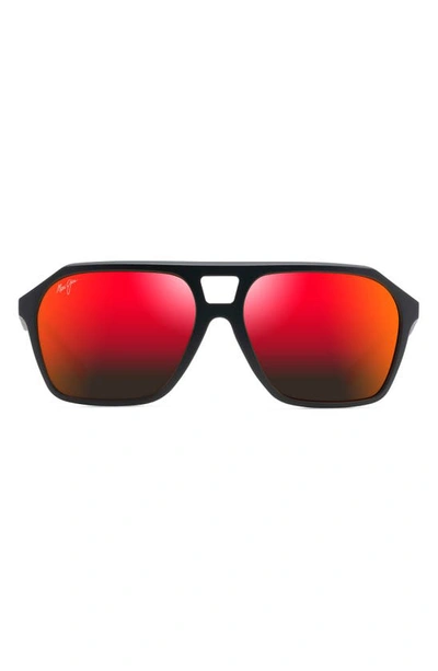 Maui Jim Wedges 57mm Polarized Aviator Sunglasses In Matte Black