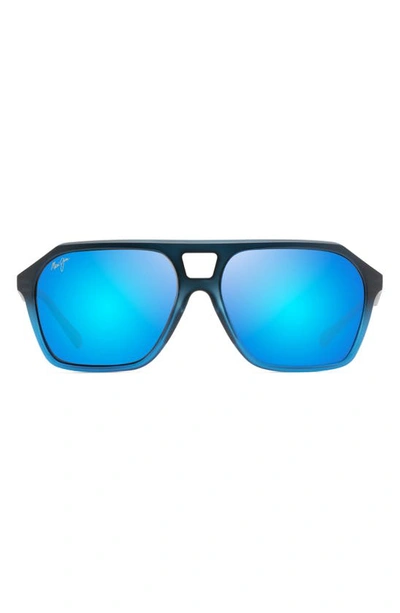 Maui Jim Wedges 57mm Polarized Aviator Sunglasses In Matte Black Fade To Blue