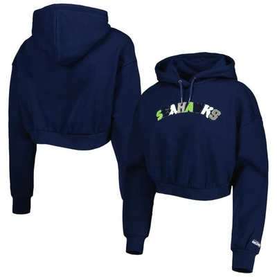 The Wild Collective College Navy Seattle Seahawks Cropped Pullover Hoodie