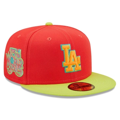 New Era Red/neon Green Los Angeles Dodgers 1978 World Series  Lava Highlighter Combo 59fifty Fitted In Red,neon Green