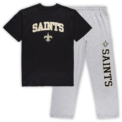Concepts Sport Black/heathered Gray New Orleans Saints Big & Tall T-shirt & Pants Sleep Set
