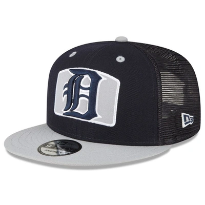 New Era Men's  Navy, Gray Detroit Tigers Logo Zoom Trucker 9fifty Snapback Hat In Navy,gray