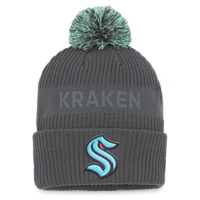Fanatics Branded Charcoal Seattle Kraken Authentic Pro Home Ice Cuffed Knit Hat With Pom