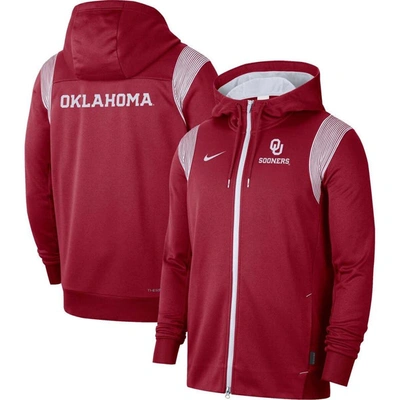Nike Crimson Oklahoma Sooners Sideline Lockup Performance Full-zip Hoodie Jacket