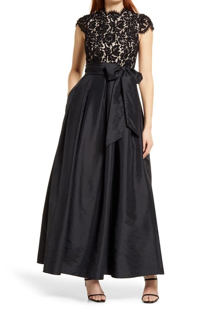 Eliza J Lace Bodice Mixed Media Gown In Black | ModeSens