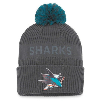 Fanatics Branded Charcoal San Jose Sharks Authentic Pro Home Ice Cuffed Knit Hat With Pom