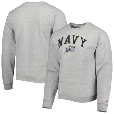 League Collegiate Wear Grey Navy Midshipmen 1965 Arch Essential Fleece Pullover Sweatshirt In Heather Grey