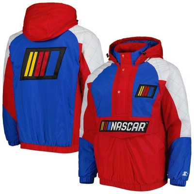 Starter Men's  Red, Blue Nascar The Body Check Half-snap Pullover Jacket In Red,blue