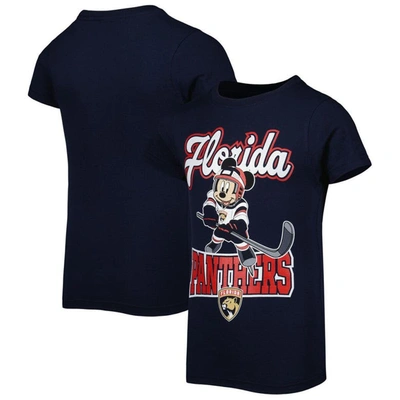 Outerstuff Kids' Girls Youth Navy Florida Panthers Mickey Mouse Go Team Go T-shirt