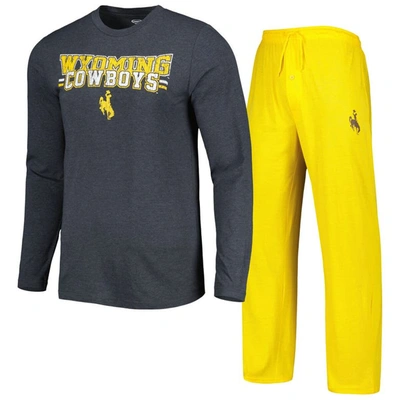 Concepts Sport Gold/charcoal Wyoming Cowboys Meter Long Sleeve T-shirt & Trousers Sleep Set