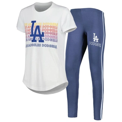Concepts Sport Women's  Charcoal, White Los Angeles Dodgers Sonata T-shirt And Leggings Sleep Set In Charcoal,white