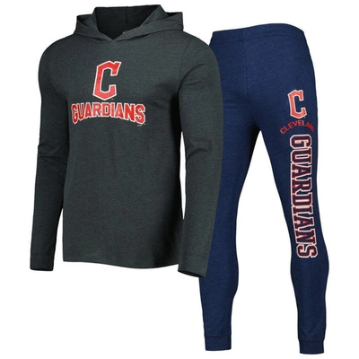 Concepts Sport Heather Navy/heather Charcoal Cleveland Guardians Meter Pullover Hoodie & Joggers Set