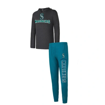 Concepts Sport Men's  Heather Aqua, Heather Charcoal Seattle Mariners Meter Hoodie And Joggers Set In Heather Aqua,heather Charcoal