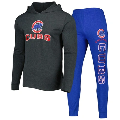 Concepts Sport Men's  Heather Royal, Heather Charcoal Distressed Chicago Cubs Meter Pullover Hoodie A In Heather Royal,heather Charcoal