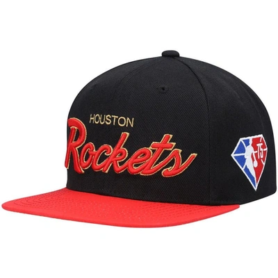 Mitchell & Ness Men's  Black Houston Rockets Nba 75th Anniversary Snapback Hat