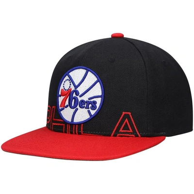 Mitchell & Ness Men's  Black, Red Philadelphia 76ers Hardwood Classics Low Big Face Snapback Hat