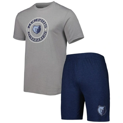 Concepts Sport Men's  Gray And Navy Memphis Grizzlies T-shirt And Shorts Sleep Set In Gray,navy