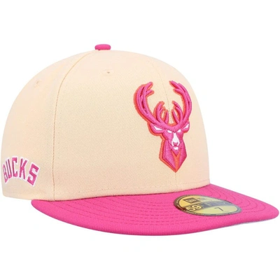 New Era Orange/pink Milwaukee Bucks Passion Mango 59fifty Fitted Hat