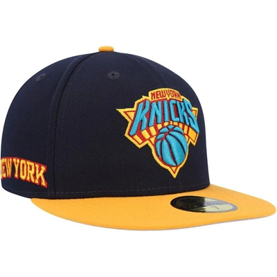 New Era Men's  Navy, Gold New York Knicks Midnight 59fifty Fitted Hat In Navy,gold