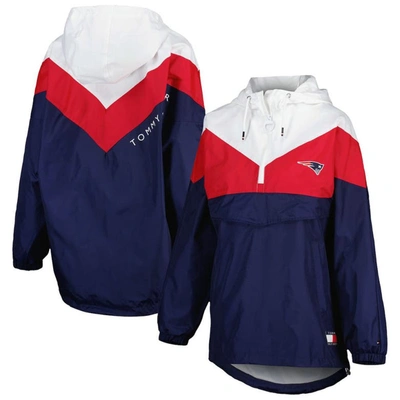 Tommy Hilfiger White/red New England Patriots Staci Half-zip Hoodie Windbreaker Jacket