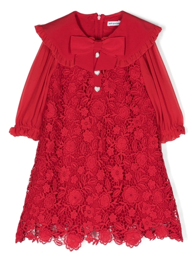 Self-portrait Self Portrait Girls Burgundy Kids Giupure Peter-pan Collar Lace Mini Dress 3-12 Years
