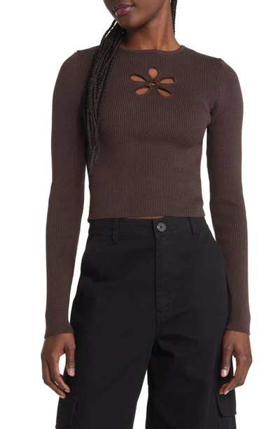 Pacsun Be Mine Heart Cutout Rib Sweater In Seal Brown