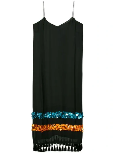 Sachin & Babi Bosphoru Sequin Banded Tassel Slip Dress In Black