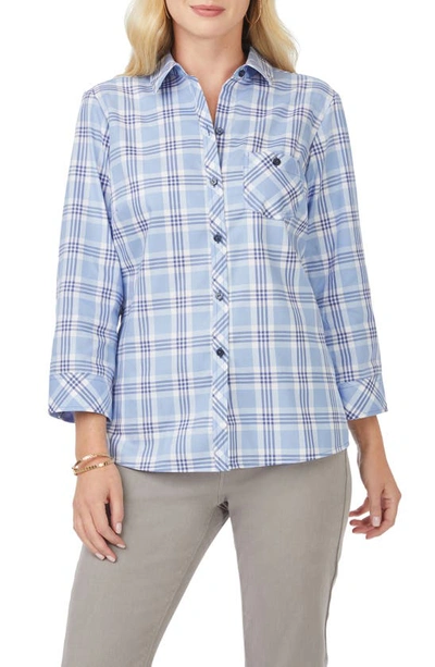 Foxcroft Hampton Plaid Non-iron Button-up Shirt In Baltic Blue