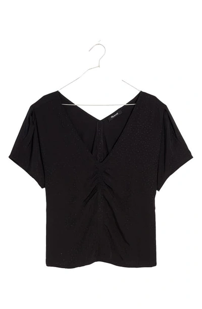 Madewell Puff Sleeve Floral Jacquard Top In True Black