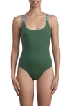 Lafayette 148 L148 Braided Strap Reversible One-piece Swimsuit In Chive Multi