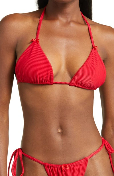 Frankies Bikinis Tia Rib Bikini Top In Crimson