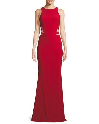 Faviana Sleeveless Gown W/ Side Cutouts In Red