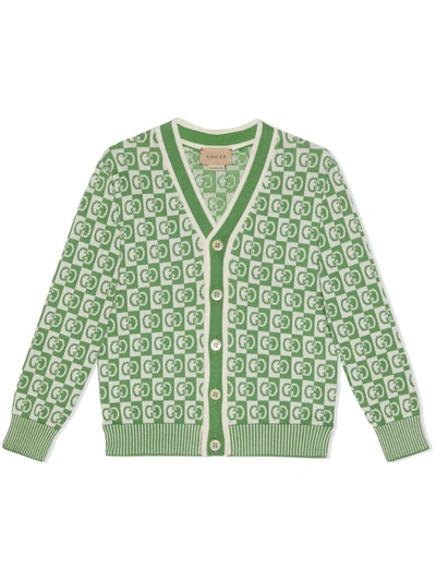 Gucci Kids' Gg Jacquard Cotton Cardigan In Verde