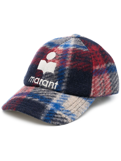 Isabel Marant Tyron Checked Wool-blend Baseball Cap In Blue