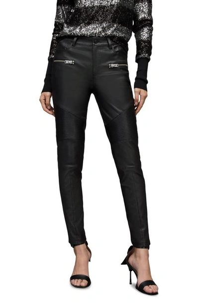 Allsaints Suri Leather Biker Jeans In Black