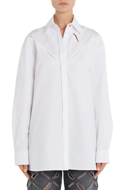 Versace Slash Cutout Cotton Poplin Button-up Shirt In Cream