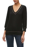 Michael Stars Gabriella Sparkle Trim V-neck Knit Top In Black