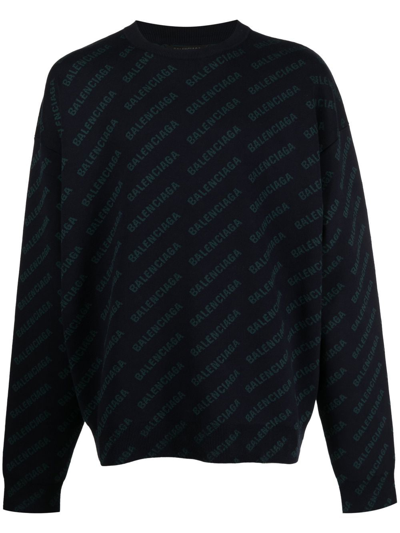 Balenciaga All-over Logo-print Knit Jumper In Black