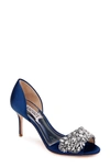 Badgley Mischka Hansen Crystal Embellished Sandal In Navy Satin