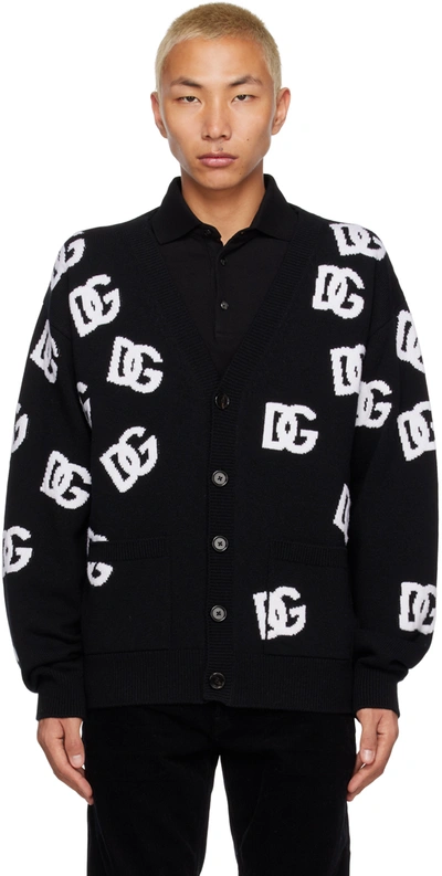 Dolce & Gabbana Intarsia-knit Logo Cardigan In Black
