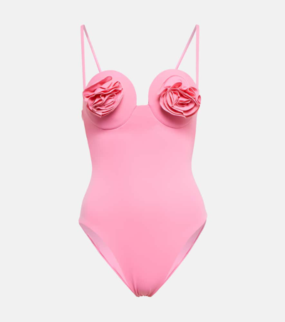 Magda Butrym 3d Flower Onepiece Swimsuit In Pink & Purple