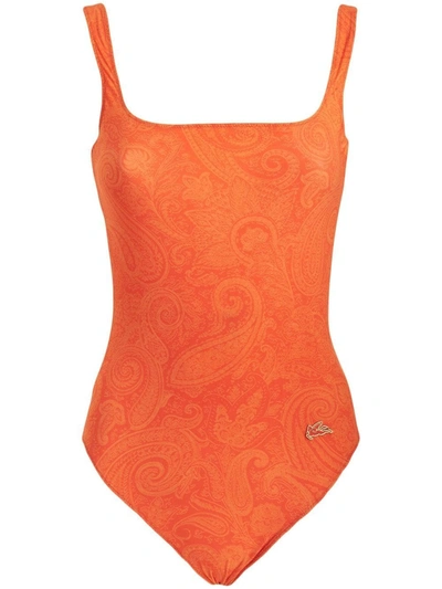 Etro Paisley Print One Piece Swimsuit In Orange